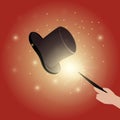 A magician\'s magic hat floats in the air with a magic wand and surrounded by magical light, magic